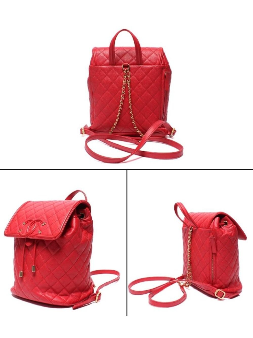 Chanel Backpack CC Filigree Caviar Leather Gold Quilted - Picture 2 of 10
